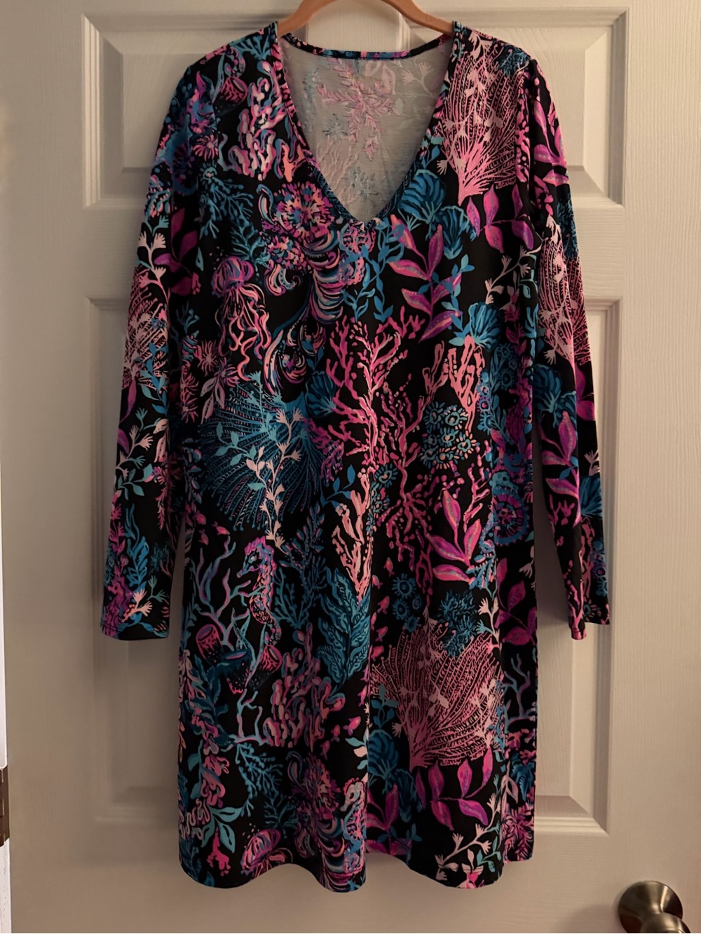 Lilly Pulitzer Black Dress with Pink and Blue Coral Print